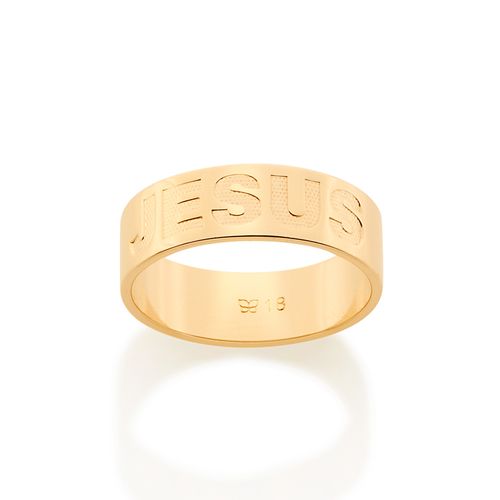 ALIANÇA ESCRITO JESUS BANHADA  A OURO 18K