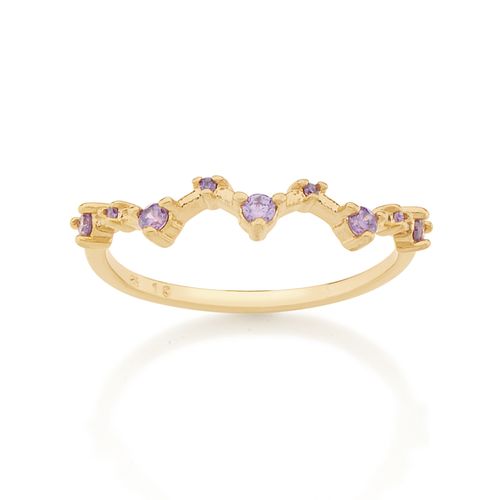 ANEL BANHADO A OURO 18K COM ZIRCÔNIAS COR AMETISTA