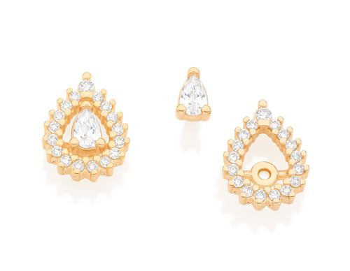 BRINCO BANHADO A OURO 18K GOTA COM ZIRCÔNIAS