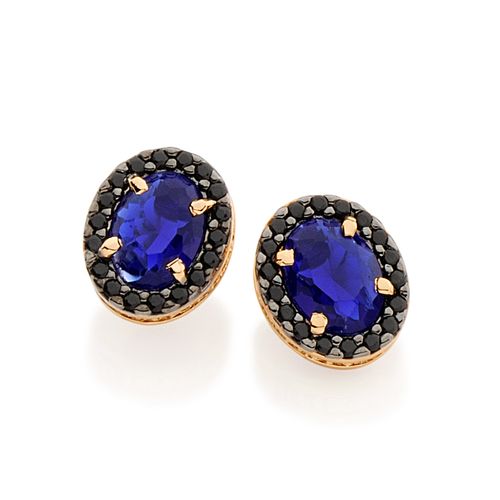 BRINCO BANHADO A OURO 18K COM CRISTAIS E ZIRCÔNIAS NEGRAS
