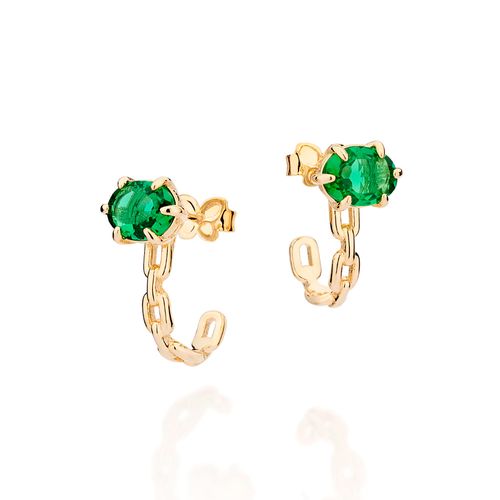 BRINCO MEIA ARGOLA ARO CORRENTE BANHADO A OURO 18K COM CRISTAIS