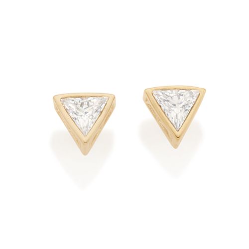 BRINCO SOLITÁRIO TRIÂNGULO BANHADO A OURO 18K