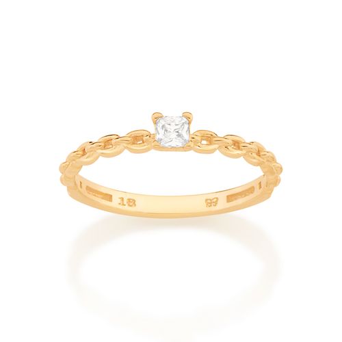 ANEL SOLITÁRIO QUADRADO BANHADO A OURO 18K COM ZIRCÔNIA