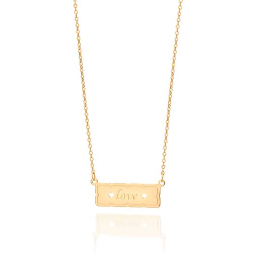 GARGANTILHA PLACA LOVE BANHADA A OURO 18K