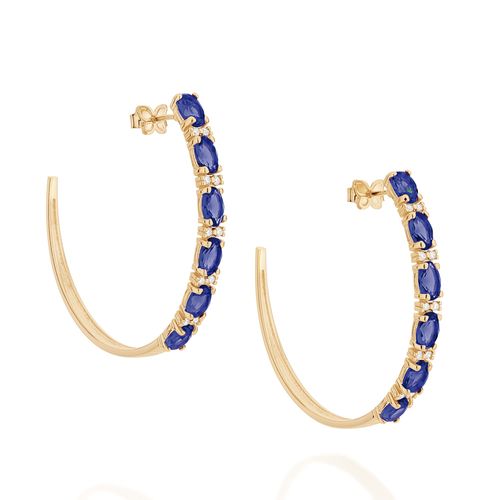 BRINCO MEIA ARGOLA BANHADO A OURO 18K COM ZIRCÔNIAS E CRISTAIS