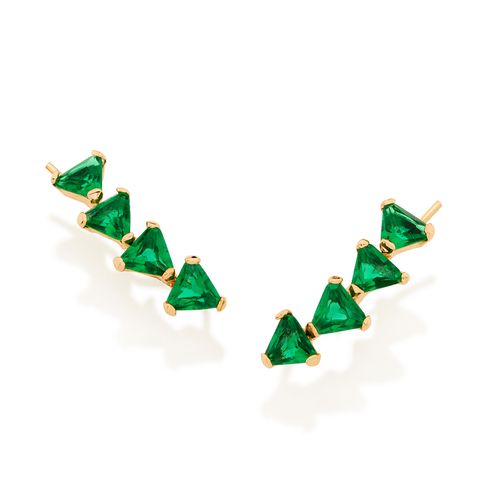 BRINCO EAR CUFF BANHADO A OURO 18K COM CRISTAIS TRIÂNGULARES