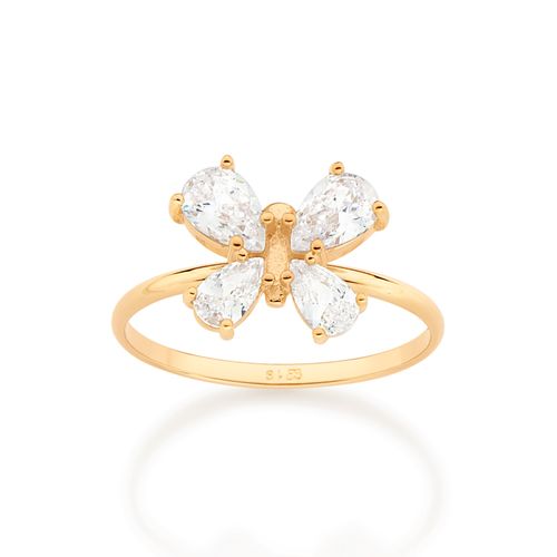 ANEL BORBOLETA BANHADO A OURO 18K COM ZIRCÔNIAS