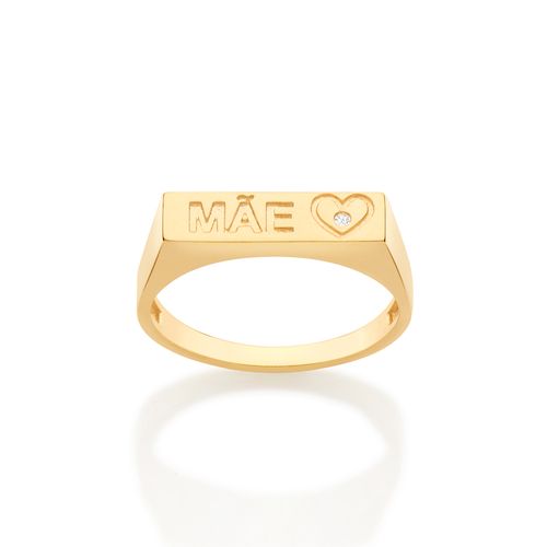 ANEL RETANGULAR MÃE BANHADO A OURO 18K COM ZIRCÔNIA
