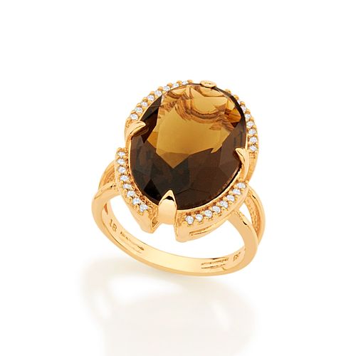 MAXI ANEL OVAL BANHADO A OURO 18K COM ZIRCÔNIAS E CRISTAL