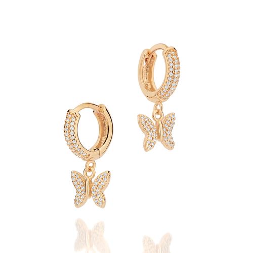BRINCO ARGOLA BORBOLETA BANHADO A OURO 18K COM ZIRCÔNIAS