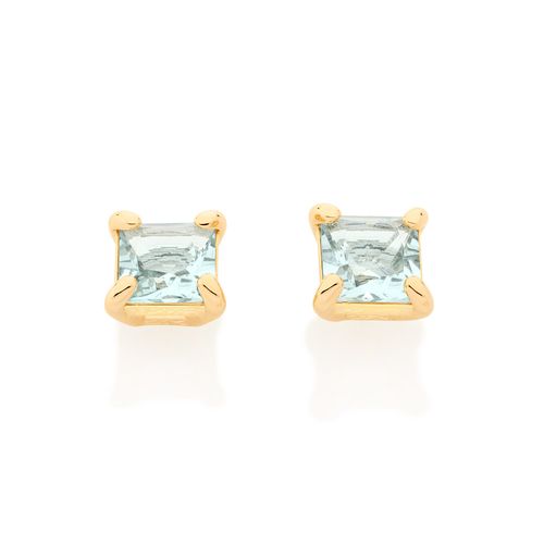 BRINCO SOLITÁRIO QUADRADO BANHADO A OURO 18K