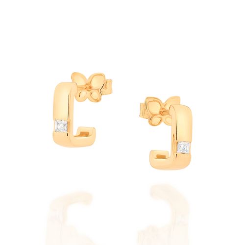 BRINCO ARGOLA QUADRADA BANHADO A OURO 18K COM ZIRCÔNIAS