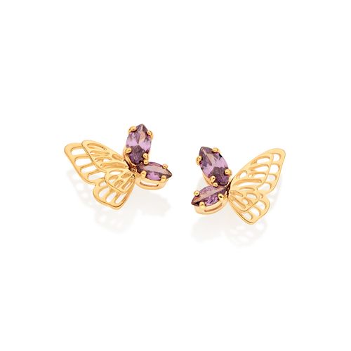 BRINCO BORBOLETA BANHADO A OURO 18K COM ZIRCÔNIAS