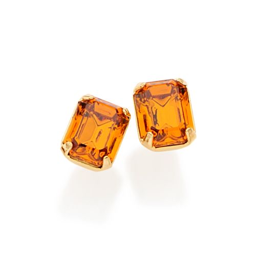 BRINCO SOLITÁRIO RETANGULAR BANHADO A OURO 18K COM CRISTAIS