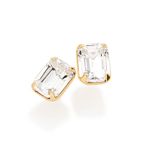 BRINCO SOLITÁRIO RETANGULAR BANHADO A OURO 18K COM CRISTAIS