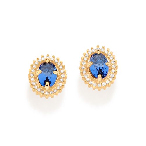 BRINCO OVAL BANHADO A OURO 18K COM ZIRCÔNIAS