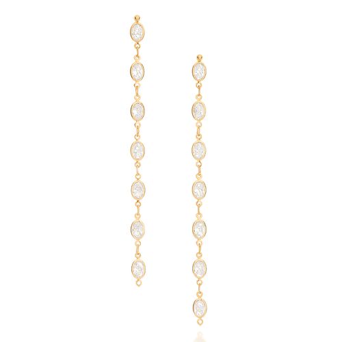 BRINCO COM ZIRCÔNIAS OVAIS BANHADO A OURO 18K