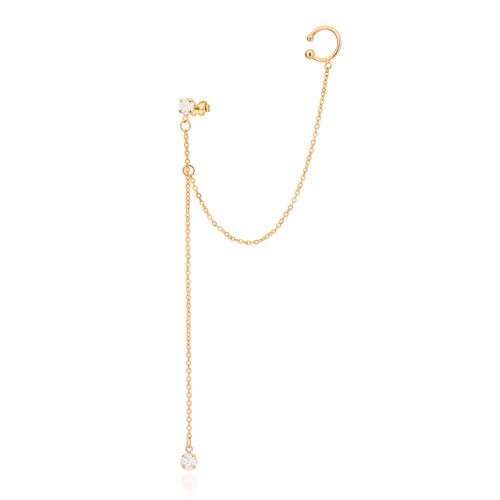 BRINCO EAR CUFF COM PIERCING DE PRESSÃO BANHADO A OURO 18K COM ZIRCÔNIAS