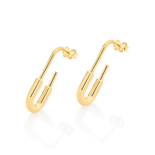 BRINCO MEIA ARGOLA ALFINETE BANHADO A OURO 18K