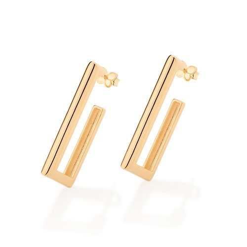 BRINCO MEIA ARGOLA RETANGULAR BANHADO A OURO 18K