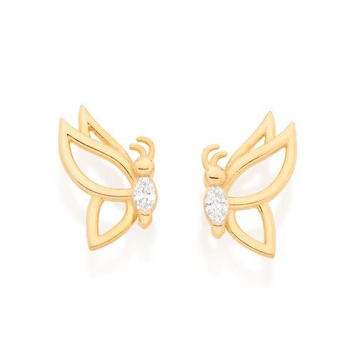 BRINCO BORBOLETA BANHADO A OURO 18K COM ZIRCÔNIAS