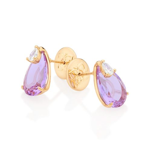 BRINCO BOTÃO GOTA BANHADO A OURO 18K COM CRISTAIS E ZIRCÔNIAS