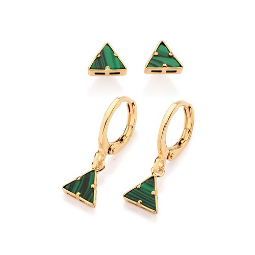 KIT BRINCO ARGOLA E TRÂNGULO BANHADO A OURO 18K COM PEDRAS SINTÉTICAS