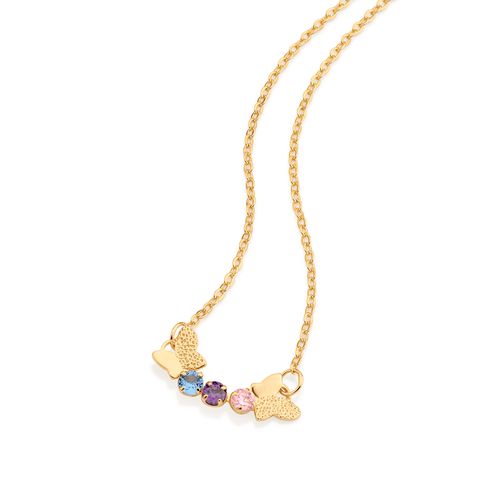 GARGANTILHA BORBOLETAS BANHADA A OURO 18K COM ZIRCÔNIAS