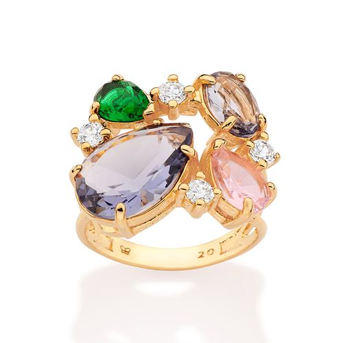 MAXI ANEL BANHADO A OURO 18K COM ZIRCÔNIAS E CRITAIS