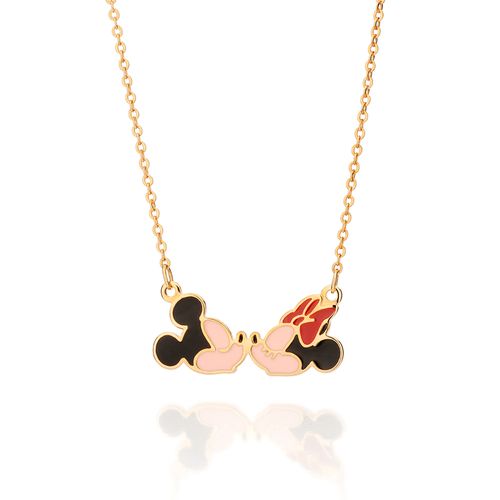 GARGANTILHA MICKEY E MINNIE BANHADA A OURO 18K COM APLICAÇÃO DE RESINA