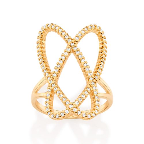 ANEL OVAL BANHADO A OURO 18K COM ZIRCÔNIAS