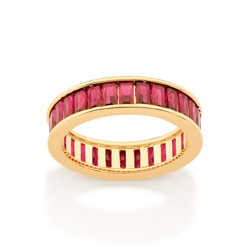 MEIA ALIANÇA BANHADA A OURO 18K COM ZIRCÔNIAS BAGUETES