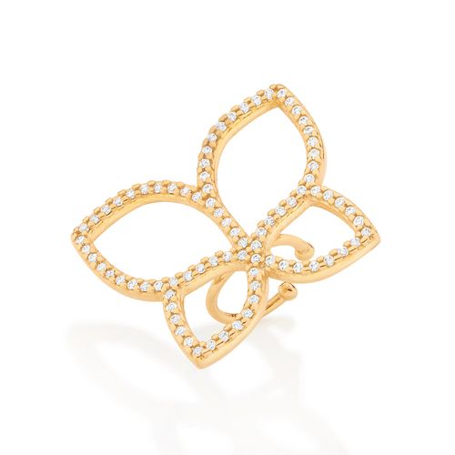 BRINCO PIERCING DE PRESSÃO BORBOLETA BANHADO A OURO 18K COM ZIRCÔNIAS