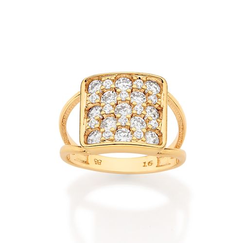 ANEL ARO DUPLO QUADRADO BANHADO A OURO 18K COM ZIRCÔNIAS