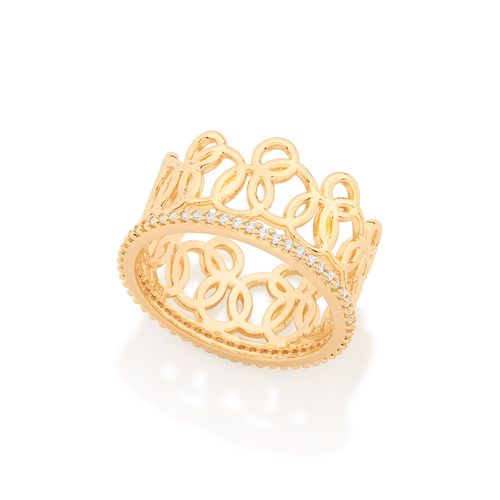 ANEL COROA BANHADO A OURO 18K COM ZIRCÔNIAS