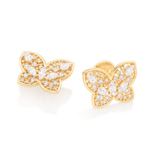 BRINCO BORBOLETA BANHADO A OURO 18K COM ZIRCÔNIAS