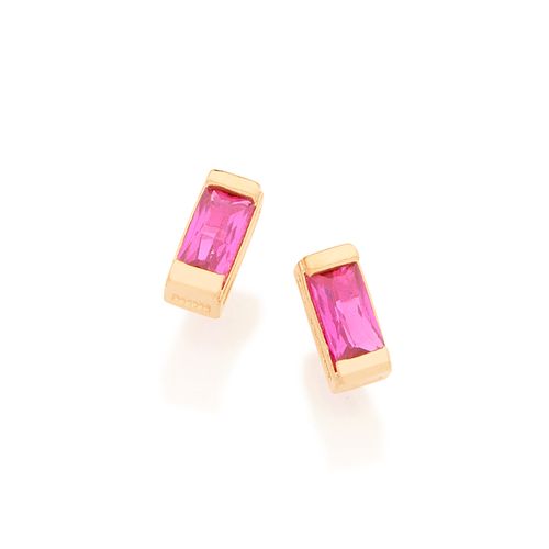 BRINCO SOLITÁRIO BANHADO A OURO 18K COM ZIRCÔNIAS RETANGULARES