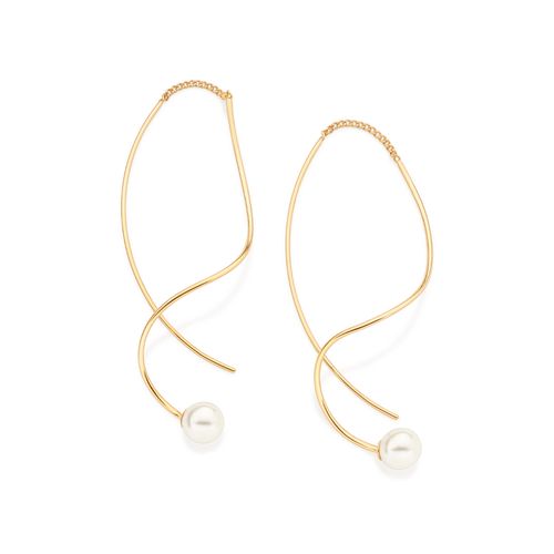 BRINCO ONDULADO BANHADO A OURO 18K COM PÉROLAS