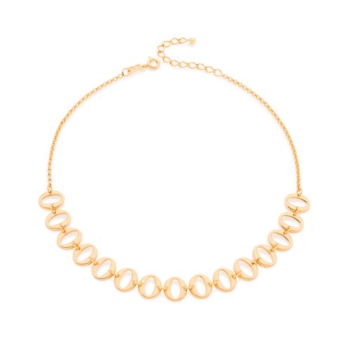 GARGANTILHA BANHADA A OURO 18K FIO PORTUGUÊS COM PEÇAS ABAULADAS