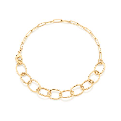 GARGANTILHA ELOS OVAIS E CADEADO BANHADA A OURO 18K