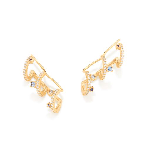 BRINCO EAR CUFF ESPIRAL BANHADO A OURO 18K COM ZIRCÔNIAS