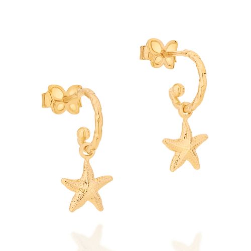 BRINCO MEIA ARGOLA ESTRELA DO MAR BANHADO A OURO 18K
