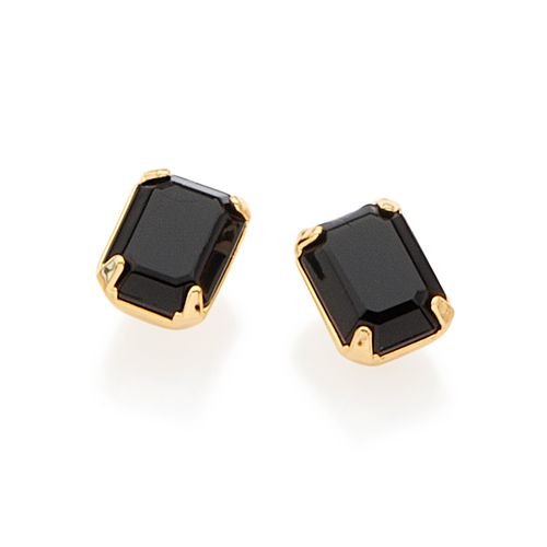 BRINCO SOLITÁRIO RETANGULAR BANHADO A OURO 18K COM CRISTAIS