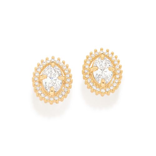 BRINCO OVAL BANHADO A OURO 18K COM ZIRCÔNIAS