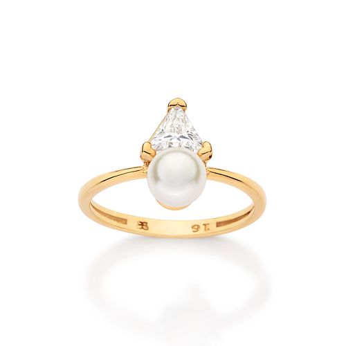 ANEL SKINNY BANHADO A OURO 18K COM ZIRCÔNIA E PÉROLA SINTÉTICA