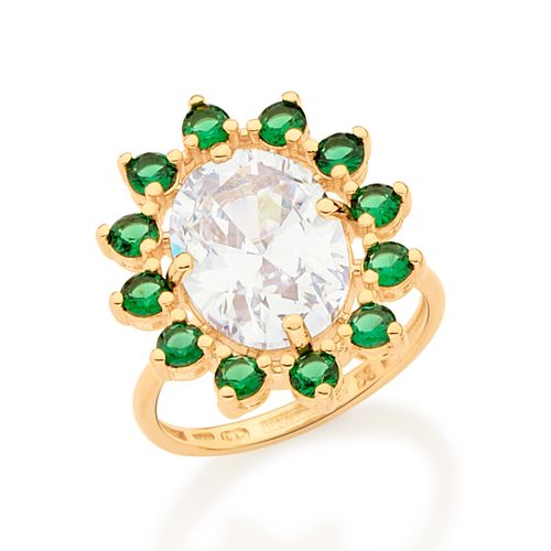 ANEL OVAL BANHADO A OURO 18K COM ZIRCÔNIAS