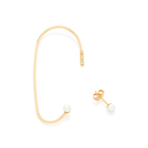 BRINCO EAR CUFF BANHADO A OURO 18K COM ZIRCÔNIAS E PÉROLAS SINTÉTICAS