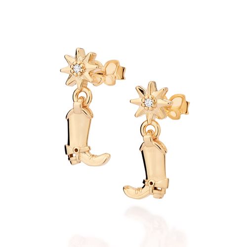 BRINCO BOTA PÊNDULO BANHADO A OURO 18K COM ZIRCÔNIAS