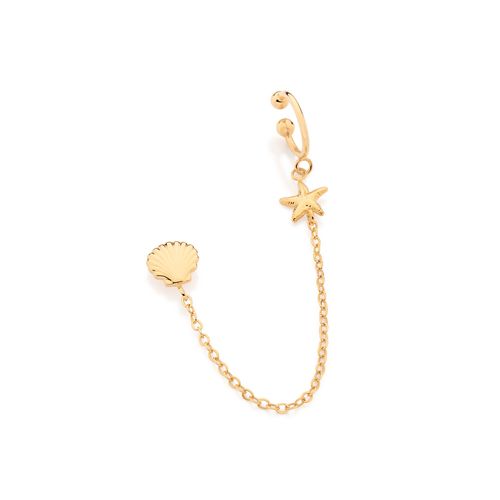 BRINCO PIERCING DE PRESSÃO COM CONCHA E ESTRELA DO MAR BANHADO A OURO 18K