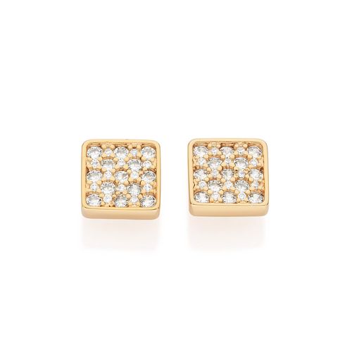 BRINCO SOLITÁRIO QUADRADO COM ZIRCÔNIAS BANHADO A OURO 18K